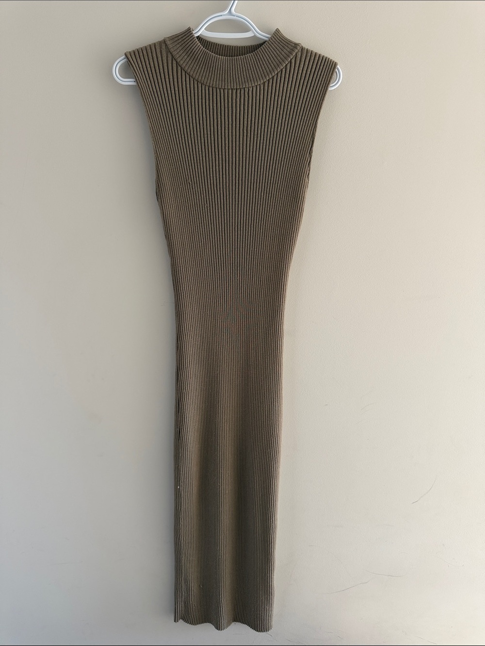 Zara Sleeveless Ribbed Knit Maxi Dress in Olive Brown